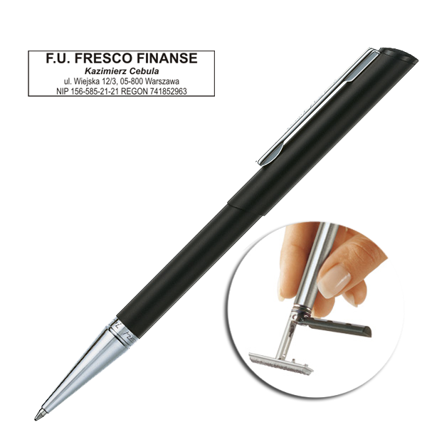 Długopis z pieczątką w eleganckim etui Heri Diagonal 3021 czarno-srebrny